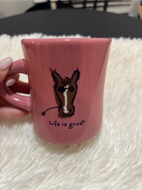 Life Is Good Horse Diner-Style Mug -Rose Pink